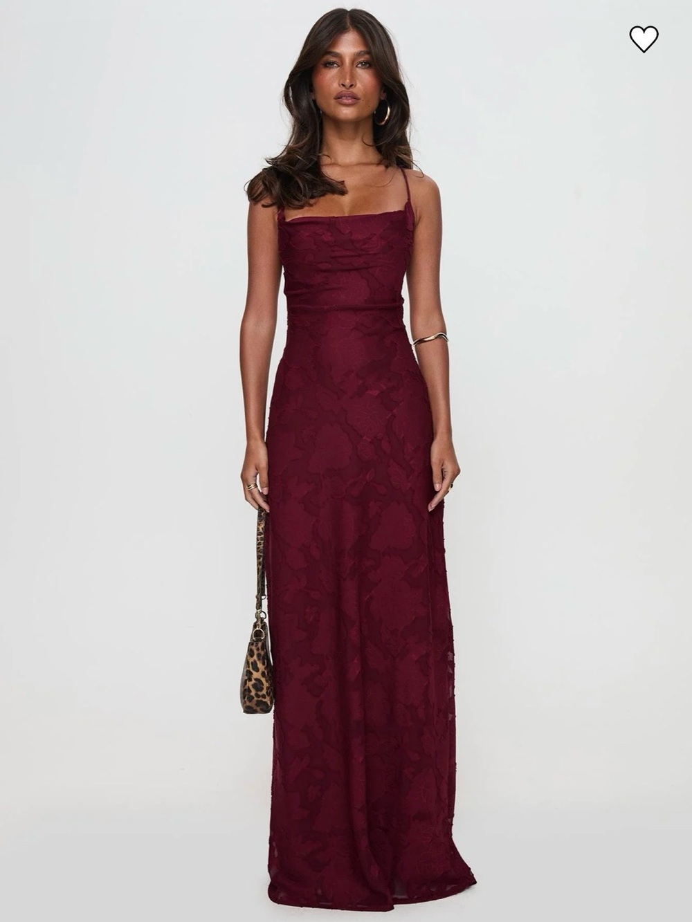 Princess Polly Burgundy Lace Maxi Dress with Spaghetti Straps - Picture 1 of 5